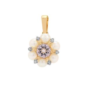 Minas Gerais Natural Kunzite, Kaori Cultured Pearl & White Zircon 9K Gold Pendant (4mm)