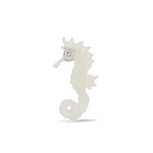 Lehrer Sea Horse Carvings White Chalcedony & Diamond Loose Gemstone ATGW 2.07cts