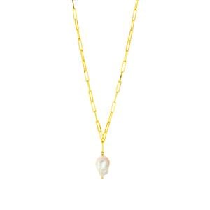 Baroque Fireball Freshwater Cultured Pearl Gold Tone Sterling Silver Necklace (15 x 20mm)