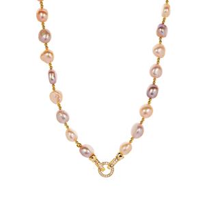 Kaori Freshwater Cultured Pearl & White Zircon Gold Tone Sterling Silver Necklace (8 x 9mm)
