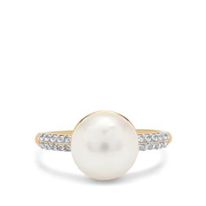 South Sea Cultured Pearl & White Zircon 9K Gold Ring (10MM)
