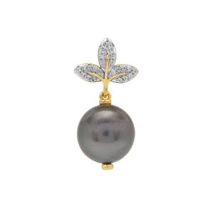 Tahitian Cultured Pearl & White Zircon 9K Gold Pendant (12mm)