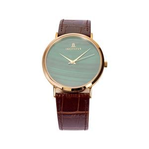 ECLIPSE Gents Gold Plated Stainless Steel & Leather Watch with Malachite 