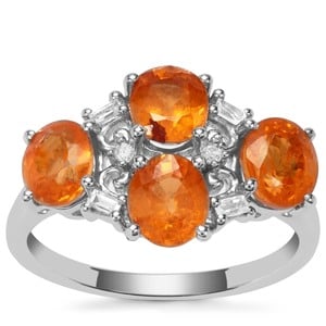 Mandarin Garnet Ring with White Zircon in Sterling Silver 3.79cts
