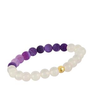 Purple Crackled & Snow Agate Bracelet in Gold Tone Sterling Silver 80cts