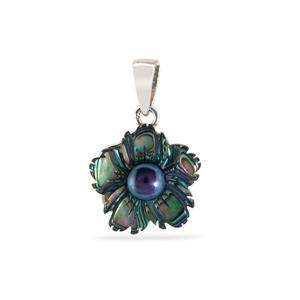 Paua & Freshwater Cultured Pearl Sterling Silver Flower Pendant