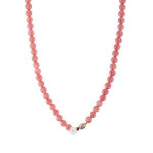 Strawberry Quartz, Freshwater Cultured Pearl, Garnet & Shell Gold Tone Sterling Silver Necklace