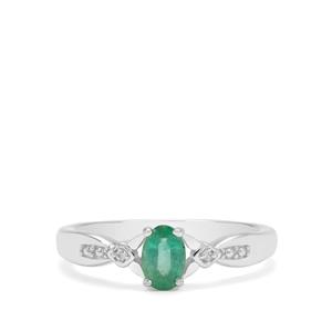 Zambian Emerald & White Zircon Sterling Silver Ring ATGW 0.45ct