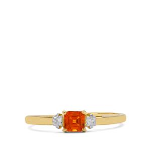 Asscher Cut Songea Orange Sapphire & White Zircon 9K Gold Ring ATGW 0.55ct