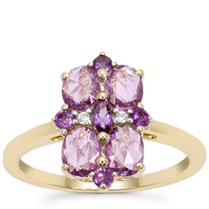 Rose Cut Natural Purple Sapphire, Amethyst Ring with White Zircon in 9K Gold 1.44cts