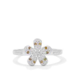 Yellow Diamond Ring with White Diamond in Sterling Silver 0.08ct
