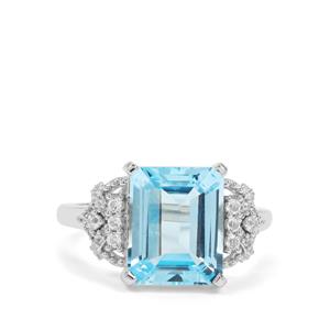 Sky Blue Topaz & White Topaz Platinum Plated Sterling Silver Ring ATGW 5.85cts