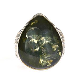 Baltic Green Amber Sterling Silver Ring (21x17mm)