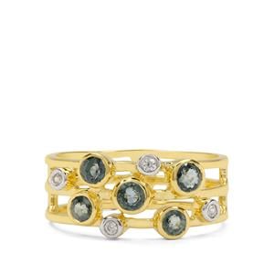 Natural Green Sapphire & White Zircon 9K Gold Ring ATGW 1ct
