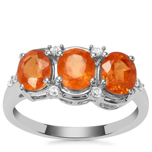 Mandarin Garnet Ring with White Zircon in Sterling Silver 3.02cts