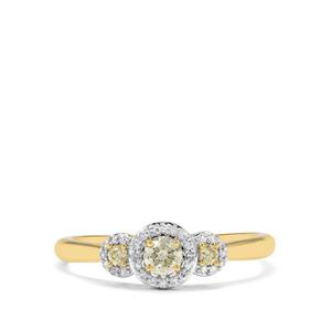 1/3ct Natural Yellow, White Diamonds 9K Gold Ring 
