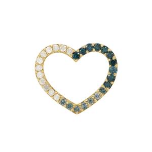 1/2ct Ombre Blue & White Diamonds 9K Gold Heart Pendant 