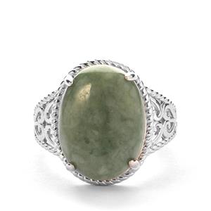 Type A Moss-in-Snow Jadeite 12.67ct Sterling Silver Ring