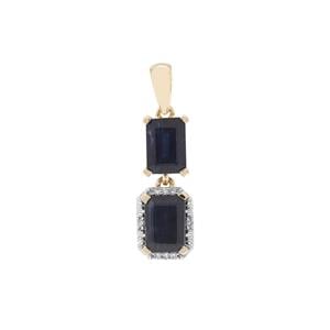 Ethiopian Blue Sapphire Pendant with Diamond in 9K Gold 2.66cts