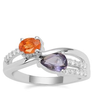 Bengal Iolite, Mandarin Garnet Ring with White Zircon in Sterling Silver 1.45cts