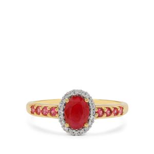 Burmese Ruby, Spinel & White Zircon 9K Gold Ring ATGW 1ct