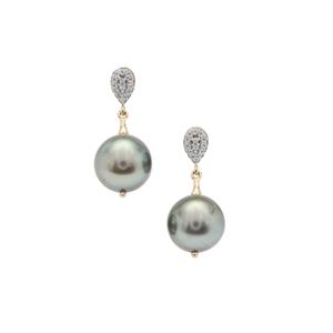 Tahitian Cultured Pearl Earrings with White Zircon in 9K Gold (12mm)