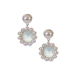 Kaori Cultured Pearl & Aquamarine Sterling Silver Earrings
