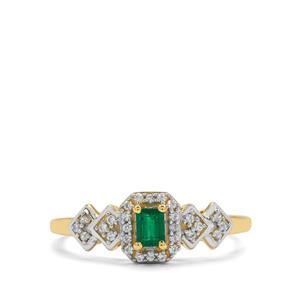 Panjshir Emerald Type II & White Zircon 9K Gold Ring ATGW 0.35ct