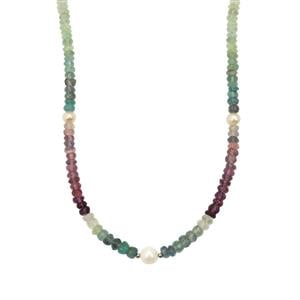 Freshwater Pearl & Multi-Colour Fluorite Sterling Silver Necklace (5 to 6 MM)