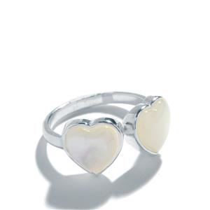 925 Sterling Silver Mother Of Pearl Heart Adjustable Ring 8mm