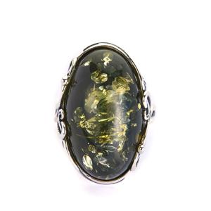 Baltic Green Amber Sterling Silver Ring (24 x 14mm)
