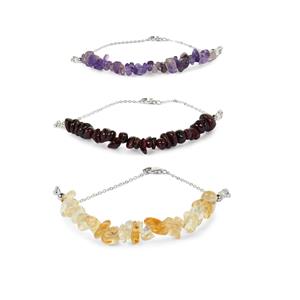'Love, Peace & Happiness' Red Garnet, Amethyst & Citrine Set of 3 Bracelets in Sterling Silver ATGW 92.56cts