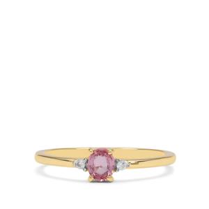 Pink Sapphire & White Zircon 9K Gold Ring ATGW 0.45ct