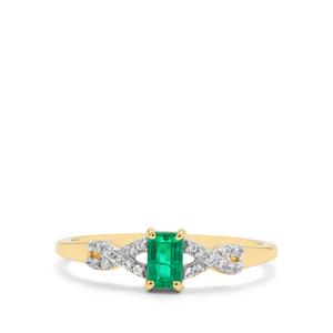 Panjshir Emerald & White Zircon 9K Gold Ring ATGW 0.40ct