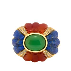 Sar-i-Sang Lapis Lazuli, Red & Green Agate Gold Tone Sterling Silver Ring ATGW 12.90cts