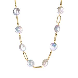 Baroque Cultured Pearl Necklace in Gold Tone Sterling Silver (14mm)