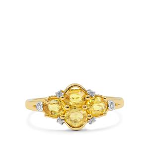 Songea Yellow Sapphire & White Zircon 9K Gold Ring ATGW 1.30cts