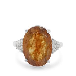Caribbean Amber & White Zircon Sterling Silver Ring ATGW 4cts