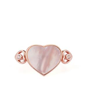 Mother of Pearl & White Zircon Rose Tone Sterling Silver Ring 