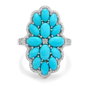 Sleeping Beauty Turquoise & White Zircon Sterling Silver Ring ATGW 4.05cts