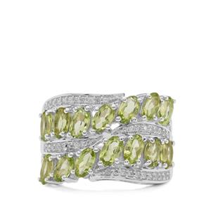 Red Dragon Peridot & White Zircon Sterling Silver Ring ATGW 3.70cts