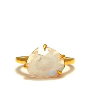 Rainbow Moonstone Gold Tone Sterling Silver Ring ATGW 4.80cts