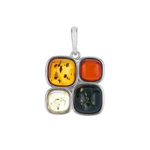 Baltic Cognac, Champagne, Cherry & Green Amber Sterling Silver Pendant