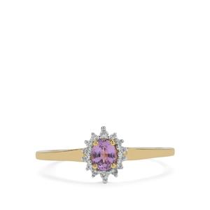 Natural Purple Sapphire & White Zircon 9K Gold Ring ATGW 0.40cts