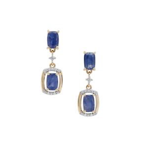Burmese Blue Sapphire & White Zircon 9K Gold Earrings ATGW 3.16cts
