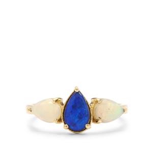 Crystal Opal on Ironstone & Coober Pedy Opal 9K Gold Ring 
