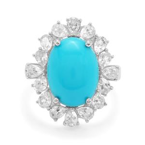 'Coronation' Sleeping Beauty Turquoise & White Zircon Sterling Silver Ring ATGW 11.30cts