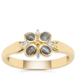 Cats Eye Alexandrite Ring with White Zircon in 9K Gold 0.43ct