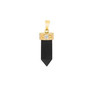 Black Onyx Pendant with White Zircon in Gold Tone Sterling Silver 12cts