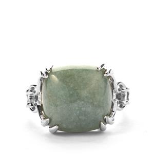 13.47ct  Moss-in-Snow Jade Sterling Silver Ring